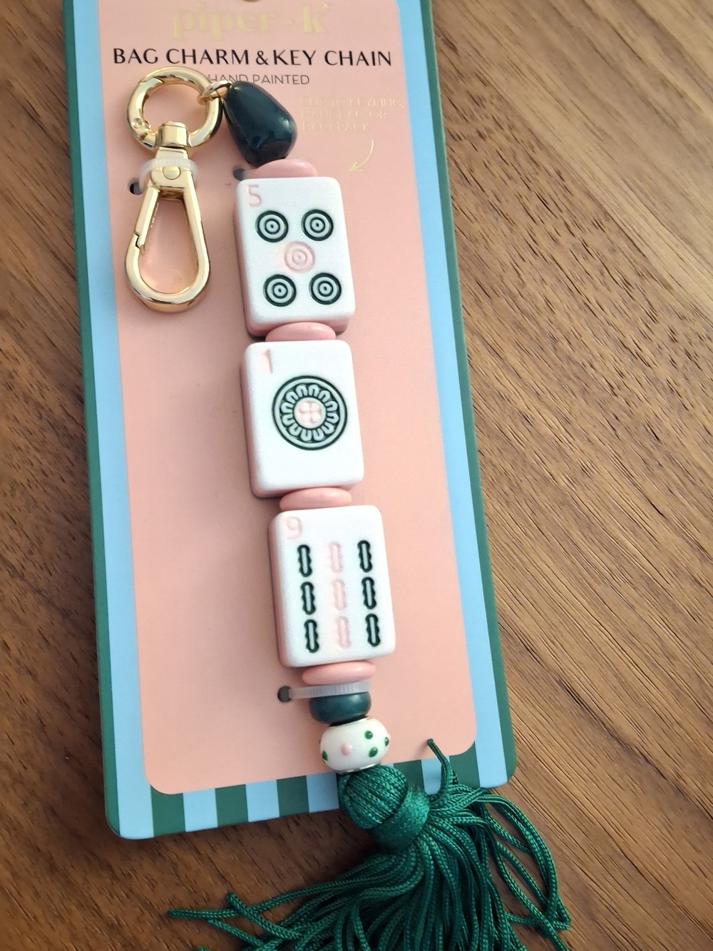 Pink & Green Mahjong Bag Charm Key Chain